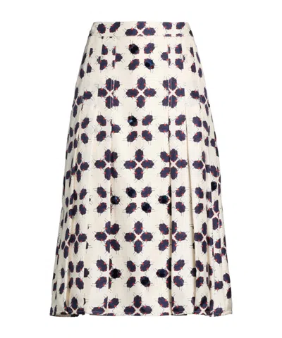 Tory Burch Colorful Pleated Skirt In White