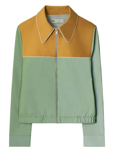 Tory Burch Colour-block Reflective Jacket In Green