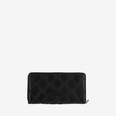 Tory Burch Continental Fleming Leather Wallet In Black