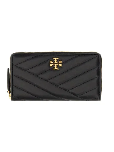 Tory Burch Black Matelasse Lamb Leather Kira Chevron Zip Continental Wallet