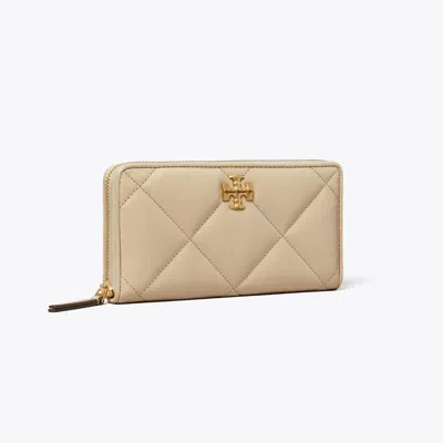 Tory Burch Continental Zip Wallet With Quilted Design In Light Stone