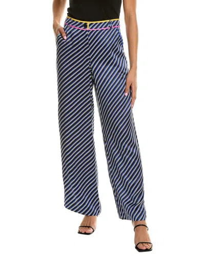 Tory Burch Contrast Binding Silk Pajama Pant In Blue