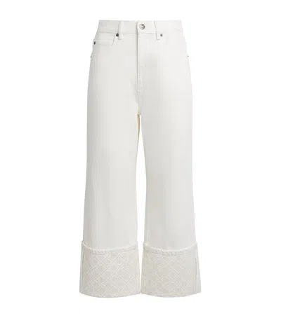Tory Burch Contrast-cuff Cropped Straight Jeans In Multi
