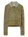 Tory Burch Contrasting-collar Sweater In Green