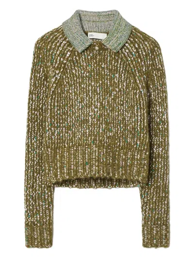 Tory Burch Contrasting-collar Sweater In Green