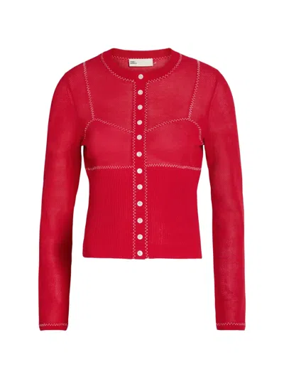 Tory Burch Contrast-stitch Button-up Cardigan In Red
