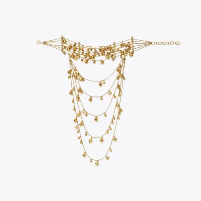 Tory Burch Convertible Bell Necklace In Antique Light Brass