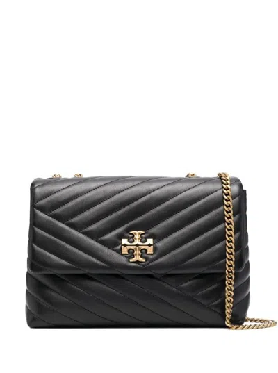 Tory Burch 'convertible Kira' Black Shoulder Bag With Logo In Chevron-quilted Leather Woman