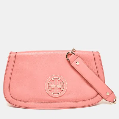 Pre-owned Tory Burch Coral Orange Leather Britten Shoulder Bag