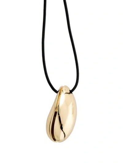 Pre-owned Tory Burch Cord 'wave' Adjustable Pendant Necklace, 22" In Black