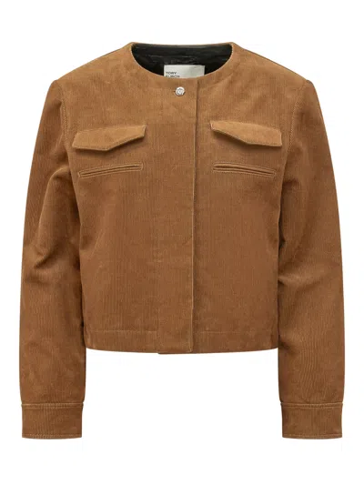 Tory Burch Corduroy Cropped Blazer Jacket In Terracotta