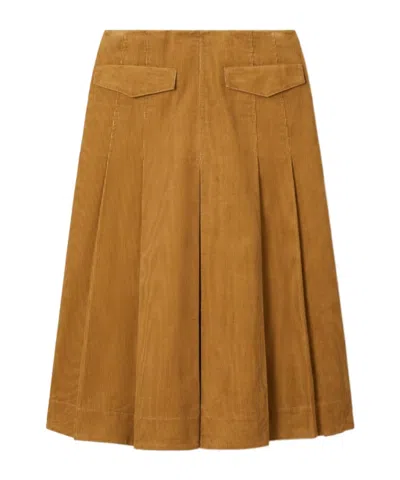 Tory Burch Corduroy Pleated Skirt In Brown