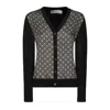 Tory Burch Monogram Print Silk And Wool Cardigan In Black