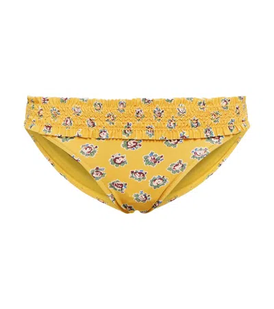 Tory Burch Costa Floral Low-rise Bikini Bottoms In Yellow Garden Rose