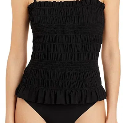 Tory Burch Costa Smocked One Piece Swimsuit In Black