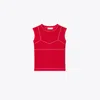 Tory Burch Cotton And Nylon Mesh Top In Red