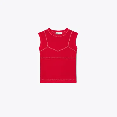 Tory Burch Cotton And Nylon Mesh Top In Red