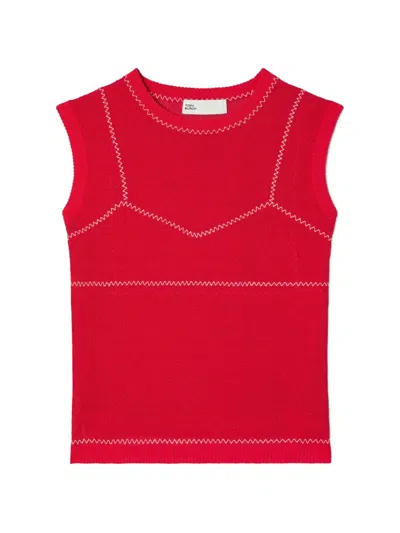 Tory Burch Cotton And Nylon Mesh Top In Red