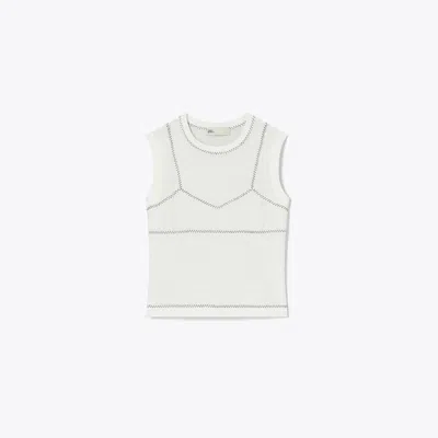 Tory Burch Cotton And Nylon Mesh Top In White