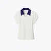 Tory Burch Short-sleeve Polo Top In White/ballpoint Blue