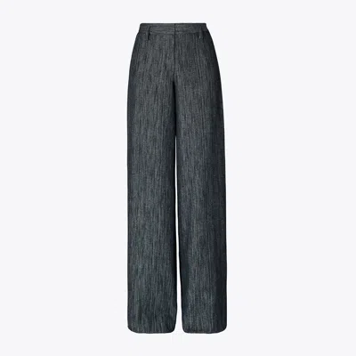 Tory Burch Cotton And Silk Wide-leg Pants In Blue Warp/light Blue