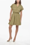 Tory Burch Cotton Blend Shirt Dress With Elastic Waistband In Green