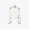 Tory Burch Contrast-stitch Cropped Jacket In Marshmallow