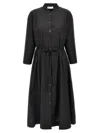 Tory Burch Cotton Chemisier Dress With Drawstring Waist In Black