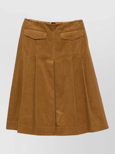 Tory Burch Cotton Corduroy Pleated A-line Skirt In Gold
