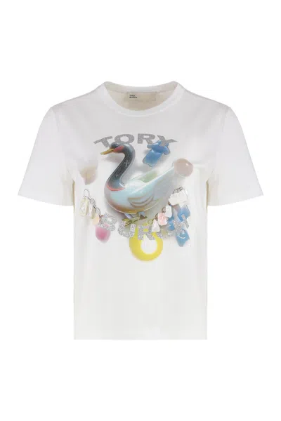 Tory Burch Cotton Crew-neck T-shirt In White