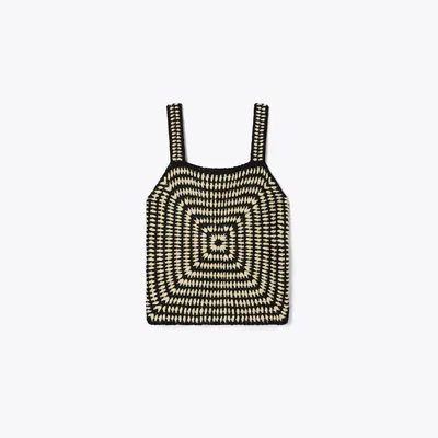 Tory Burch Cotton Crochet Tank Top In Black/white