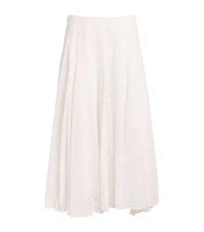 Tory Burch Cotton Eyelet Midi Skirt In White