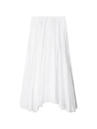 Tory Burch Cotton Skirt Broderie Anglaise Flared Cut Floral In White