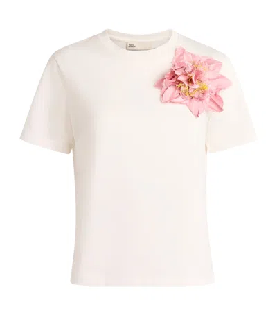 Tory Burch Cotton Floral Appliqué T-shirt In White