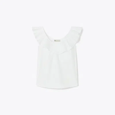 Tory Burch Cotton Flounce Top In White