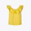 Tory Burch Cotton Flounce Top In Yellow Lemon