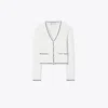 Tory Burch Cotton Logo Lace Cardigan In White