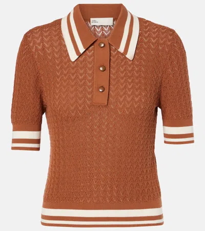 TORY BURCH COTTON POINTELLE POLO SHIRT