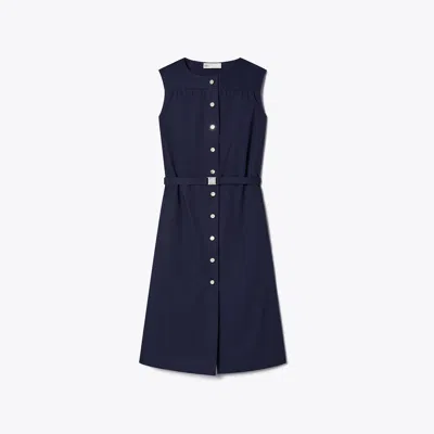 Tory Burch Cotton Poplin Dress In Medium Navy