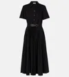 Tory Burch Pleated Short-sleeve Poplin Midi Shirtdress In Black