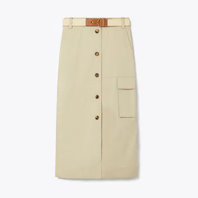 Tory Burch Cotton Poplin Skirt In Natural Khaki
