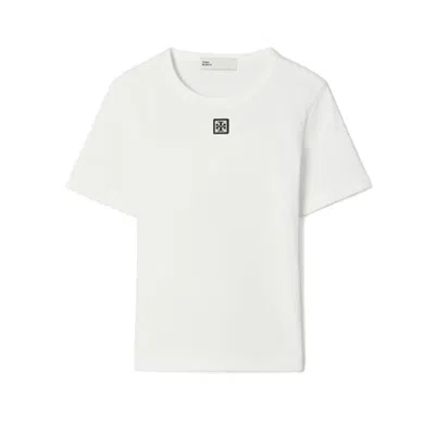 Tory Burch Cotton Rib Logo Tee In White