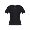 Tory Burch Crew Neck Ribbed Texture Short Sleeves Top In Black