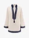 Tory Burch Whitetunic With Contrasting Details And Tassel In Cotton Woman