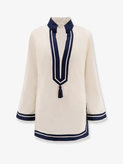 TORY BURCH COTTON SHORT DRESS WITH CONTRASTING PROFILES