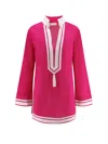 Tory Burch Cotton Short Dress With Contrasting Profiles In Pink