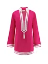 Tory Burch Cotton Short Dress With Contrasting Profiles In Pink