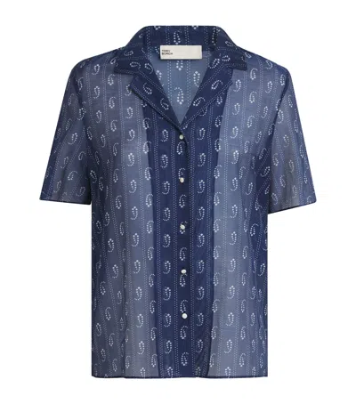 Tory Burch Cotton-silk Paisley Camp Shirt In Blue
