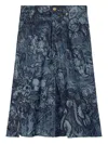 Tory Burch Printed Denim Skirt In Blue