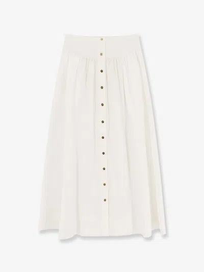 TORY BURCH COTTON SKIRT WITH LOGOED BUTTONS